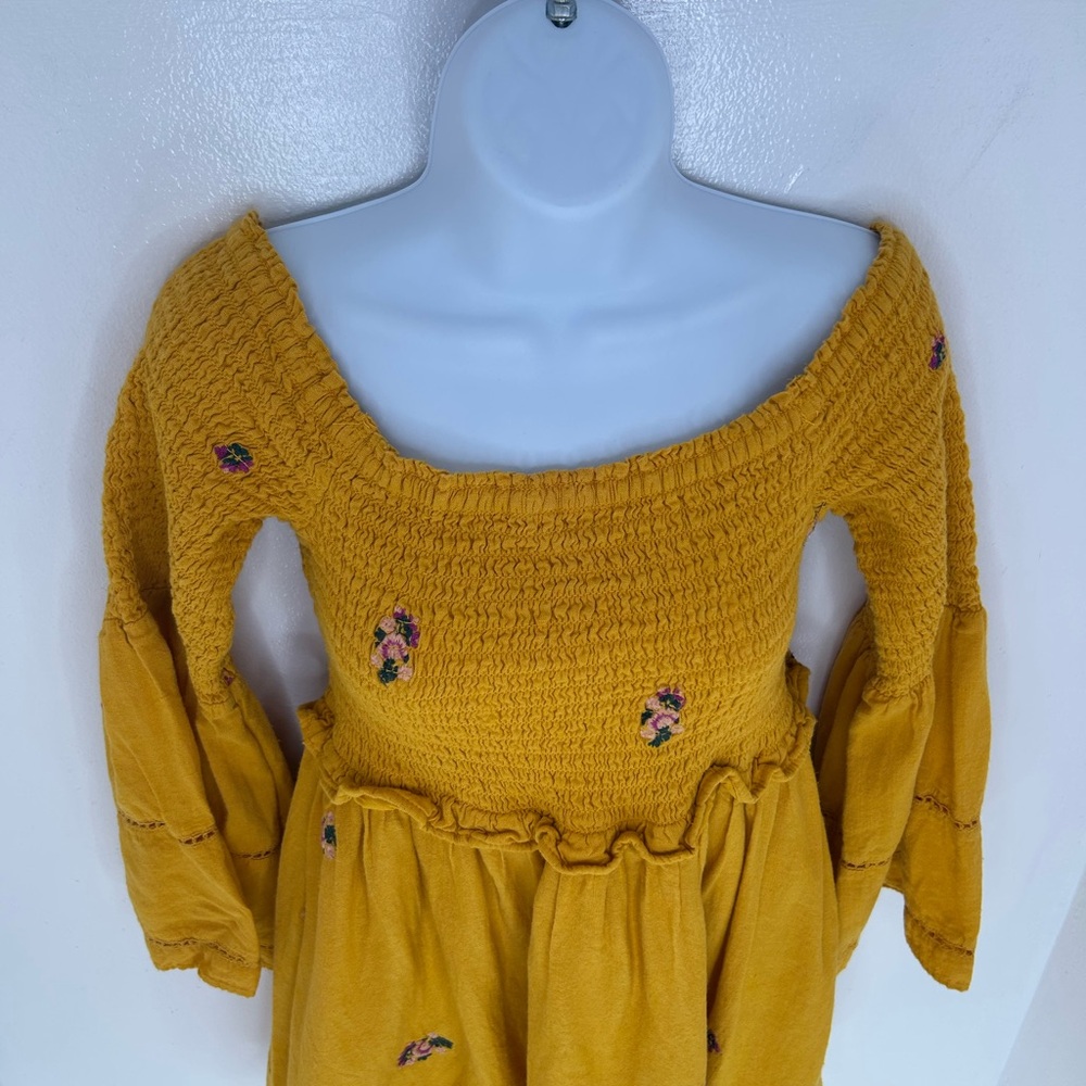Free People Counting Daises Bell Sleeve Mini Dress Small‎ Boho Hippie Festival - Picture 5 of 16